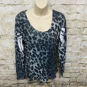 Cache Breast Cancer Awareness Black Gray Leopard Print Top